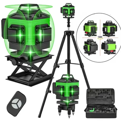 Produktbild von Kreuzlinienlaser / Laser-Nivelliergerät - 4D 16 Linien - 3° Selbstnivellierung - 360° Linien - Mit Stativ - Batterie inklusive - Silber