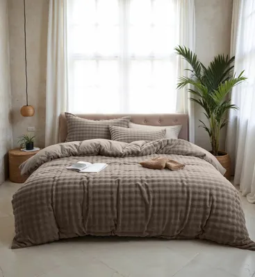 Imagen del producto de Sábanas Sleeptime, color taupe, con pompones, 140 x 220 cm