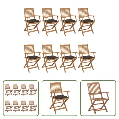 Produktbild von The Living Store Klappbare Gartenstühle 8 Stk. mit Kissen Massivholz Akazie