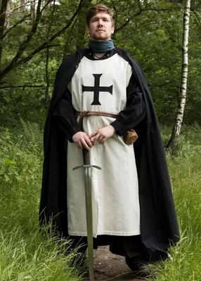 Produktbild von Mittelalter Wappenrock, Deutschordensritter, natur/schwarz - Waffenrock Mittelalterkleidung Herren Kostüm Größe: S/M/L