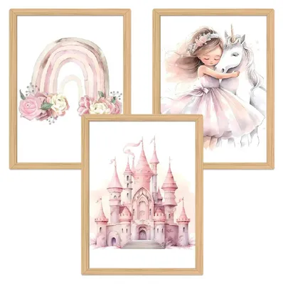 3er-Set Kinderzimmer Poster Einhorn 30x40 cm Leinwand