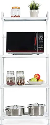 Produktbild von Küchenregal Metall mit 4 Ablagen, Mikrowellenregal mit verstellbaren Füßen, geeignet für Küche, Wohnzimmer, Balkon, 60 x 34,5 x 136 cm (weiß)
