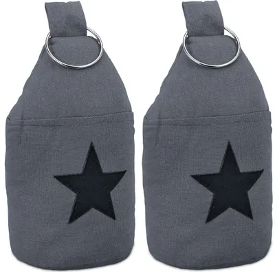 Produktbild von Relaxdays Türstopper Stern, 2er Set, HD: 22,5x11 cm, hoch, Stofftürstopper mit Griff, freistehend, dunkelgrau/schwarz