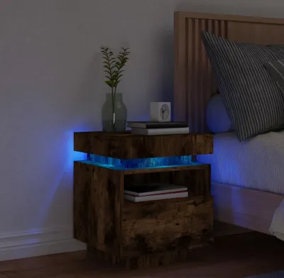 Obrázek produktu pro vidaXL Noční stolek s LED osvětlením kouřový dub 40x39x48,5 cm