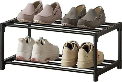 Produktbild von Schwarzes 2-stufiges Schuhregal, rostfrei, kompakt, stapelbar