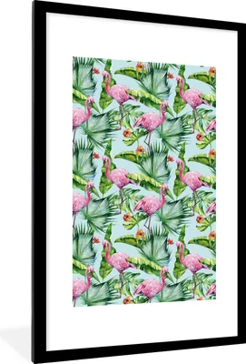 Produktbild von MuchoWow® MuchoWow® Gerahmtes Poster Hibiskus - Flamingo - Tropisch 60x90 cm - Poster mit zchwarzem Bilderrahmen - Dekoration - Wandposter Wohnzimmer - Hochwertig