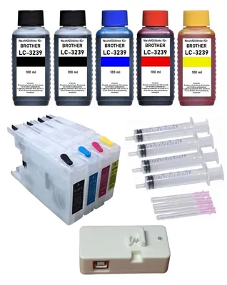 Produktbild von Wiederbefüllbare Tintenpatronen kompatibel mit Brother LC-3237, LC-3239XL + Chipresetter + 500 ml Nachfülltinte für HL-J6000DW, HL-J6100DW, MFC-J5945DW, MFC-J6945DW, MFC-J6947DW