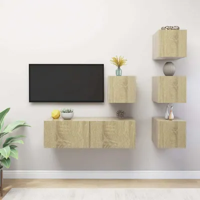 Produktbild von The Living Store 5-tlg. TV-Schrank-Set Sonoma-Eiche Holzwerkstoff