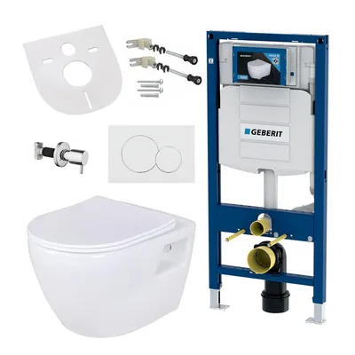 Produktbild von Geberit WC-Komplettset AL5508-SET, mit Vorwandelement & Betätigungsplatte 3/6 L, Wand-WC mit Bidet-Funktion, spülrandloses Keramik-WC, vormontiert