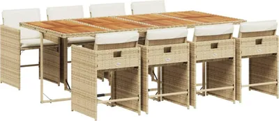 Produktbild von vidaXL 9-tlg. Garten-Essgruppe mit Kissen Beige Poly Rattan