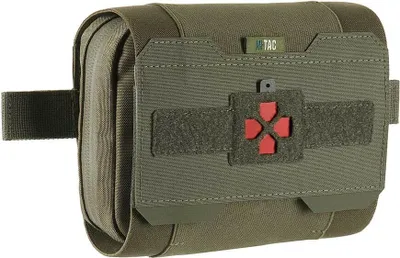 A tactical medical pouch with a red cross emblem.