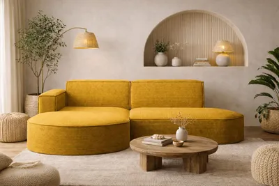 Produktbild von Kaiser Möbel Ecksofa mit runden Abschlüssen aus Cordstoff – MODENA STUDIO, modernes Sofa, Gelb Links