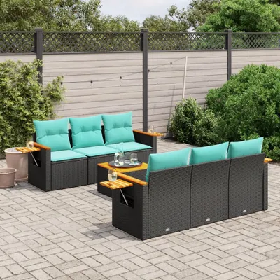 Produktbild von Möbel 7-tlg. Garten-Sofagarnitur mit Kissen Schwarz Poly Rattan - Gartenmöbelgarnituren 3226631