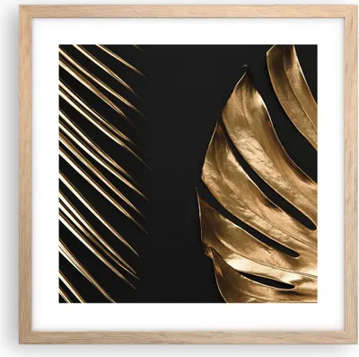 Produktbild von Gerahmtes Poster - Rahmen in heller Eiche - Golden Blatt Monstera - 40x40 cm - Wand Bild - Wanddeko - Wandbilder - Kunstposter - Wandposter - Bilderrahmen - Bilder - Kunstdruck - P2NAC40x40-5028