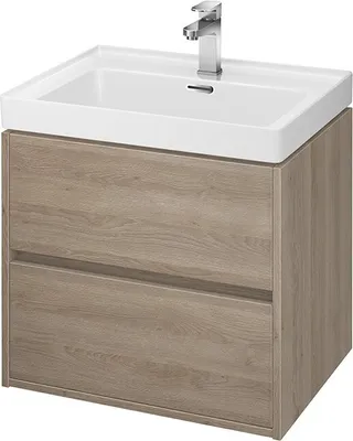 Produktbild von BADLAND Badmöbel Set Badezimmerschrank mit Keramikwaschbecken, 2-Schubladen CREA 60 Eiche