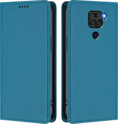 Image de Housse de téléphone portable pour Xiaomi Redmi Note 9 4G, Cuir synthétique à rabat antichoc Housse magnétique avec support bleu