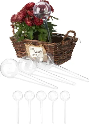 Zdjęcie produktu dla Kulki nawadniające Relaxdays, zestaw 9 sztuk, HD: 28 x 8 cm, kulki nawadniające do roślin, 250 ml, tworzywo sztuczne, kulka do podlewania, przezroczysta