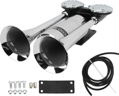 Obrázek produktu pro 300 dB klakson do auta chromovaná zinková slitina dvojitý trubkový reproduktor pro tažné vozidlo SUV RV nákladní automobil motocykl DC 12 V/24 V