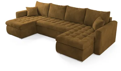 Produktbild von BroMARKT Wohnlandschaft LUIS Schlaffunktion Bettkasten U-Form 310x150x85cm Senf