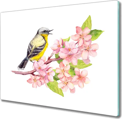 Produktbild von Coloray Schneidebrett Herdabdeckplatte 60x52 cm Kochplattenabdeckung Hackbrett Küchenbrett - Vogel Blumen