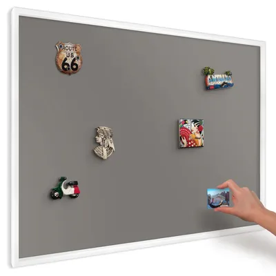 Produktbild von Magnettafel 100x70 cm mit weißem Rahmen - Magnetische Metalltafel, Magnetpinnwand zur Wandmontage für Wohnzimmer, Küche, Flur, Kinderzimmer und Büro - Dunkelgrau
