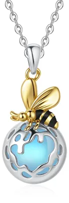 Produktbild von Tiehuoxia Bienen Kette Sterling Silber Tier Wabe Mondstein Anhänger Schmuck Gebu