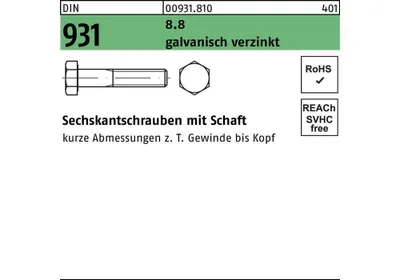 Produktbild von Reyher Sechskantschrauben DIN 931 8.8 M3x30 galv. verzinkt (500)