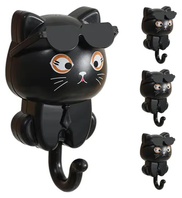 Produktbild von Schlüsselhaken Katze - 4 Stück - Kreative Wandhaken - Selbstklebende Haken - Aufbewahrungshaken für Schlüssel/Taschen - Einfache Installation - Wandhaken