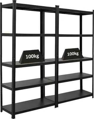 Produktbild von Mega Deal | 2x All Black Series Schwerlastregal Ragnar | HxBxT 180x90x40cm | Fachlast 100kg | Matt Schwarz