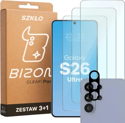 Produktbild von 3x Gehärtetes Glas + Kameraschutz für Galaxy S26 Ultra, Bizon Glass Clear Pack