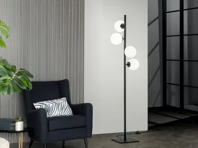 Produktbild von LED Stehlampe Schwarz mit Glaskugeln Weiß Retro Lampe fürs Wohnzimmer H:150cm