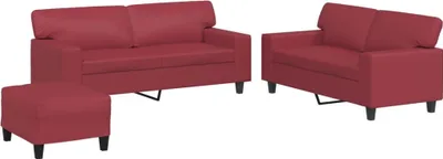 Produktbild von vidaXL 3-tlg. Sofagarnitur Weinrot Kunstleder