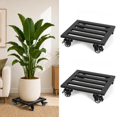Zdjęcie produktu dla Zestaw 2 sztuk metalowych wózków do roślin, 30 cm, podstawki pod rośliny z kółkami, udźwig 160 kg, wózek do kwiatów z 4 kółkami, do użytku w ogrodzie, na balkonie, wewnątrz i na zewnątrz