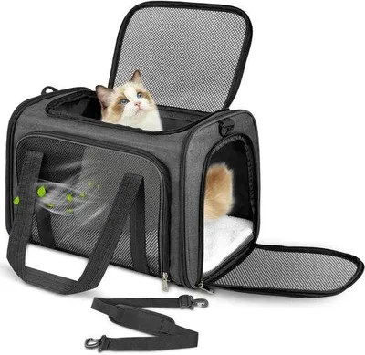 Zdjęcie produktu dla Klatka transportowa dla zwierząt - Miękka torba podróżna - Bezpieczny transport - Składana konstrukcja - 43x28x28 cm - Ciemnoszary