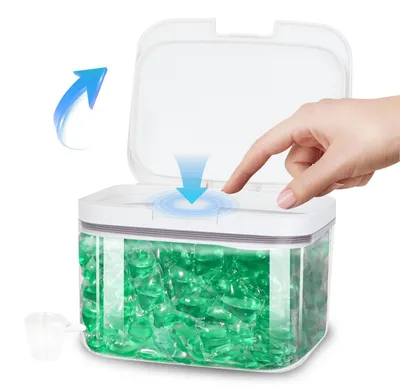 Obrázok produktu pre Omgoods – Kontajner na uskladnenie 2,8 l, veľká kapacita, vzduchotesné veko, priehľadný, na pracie kapsule, na organizáciu, dizajn s jednoduchým otváraním, úložný box