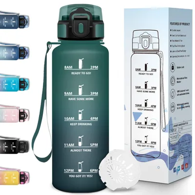 Produktbild von Motswedi 1L Auslaufsichere Trinkflasche mit Zeitstempel - Grün