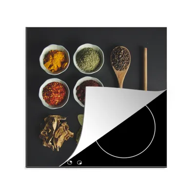 Produktbild von KitchenYeah© Herdabdeckplatte Schöpfkelle - Gewürze - Kräuter - Grün - Braun - Rustikal , 78x78cm, Küche Deko, Glaskeramikkochfeld Herdabdeckung, Abdeckplatte fùr Kochfeld