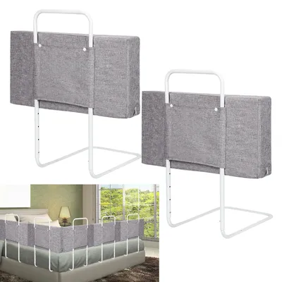 Immagine prodotto di Eikuavons, 2 sponde per letto, 60 cm, grigio, set di protezioni per letto, regolabili in altezza con 5 fori, protezioni anticaduta per lettini per bambini e letti familiari