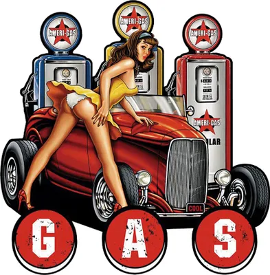 Produktbild von Blechwaren Fabrik Braunschweig GmbH XXL Pin up Blechschild Gasoline Tankstelle Ameri-Gas Hot Rod 38 x 38 cm Pinup5