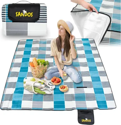 Immagine prodotto di Telo da picnic, telo da spiaggia, isolante, impermeabile, con maniglia, leggero, spesso, 200 x 200
