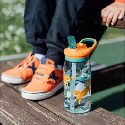 Image de Quokka Kids Glow, Bouteille en plastique avec paille Tigers, 580ml, 40281