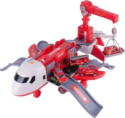 Produktbild von MalPlay Falt-Flugzeug Parkhaus und kran | 4x Feuerwehr Autos | Lernspielzeug | Flughafen Licht Sound | Kinder ab 3 Jahren