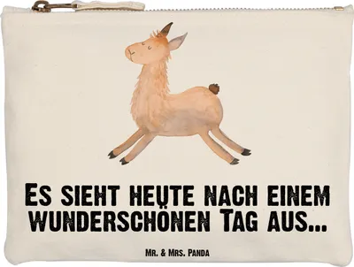 Produktbild von Mr. & Mrs. Panda Kulturtasche Lama Springen Grösse XL Große - Weiß - Geschenk, Abitur, kosmetiktäschchen, Prüfung, Kulturbeutel, Pouch, Federmappe, Guten Morgen, Start