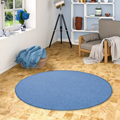 Produktbild von Feinschlingen Velour Teppich Strong Blau Rund, Größe:200 cm Rund