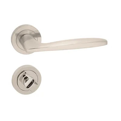 Produktbild von Domino Türgriff MIA-R M9 Drückergarnitur WC - Badezimmer Set Rund-Rosette Türbeschlag für Badezimmertüren Set WC Aluminium Nickel Türdrückergarnitur