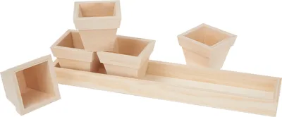 Produktbild von Holz Tablett mit 5 Töpfen, 35x7,5x6,2 cm