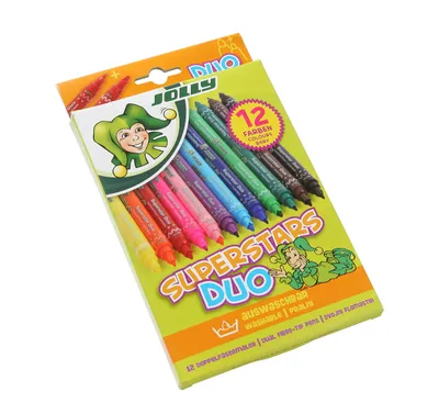 Produktbild von JOLLY Superstar Duo 12er-Kartonetui - Fasermaler mit 2 Spitzen - Doppelter Malspaß mit nur einem Stift - Tinte ist auswaschbar