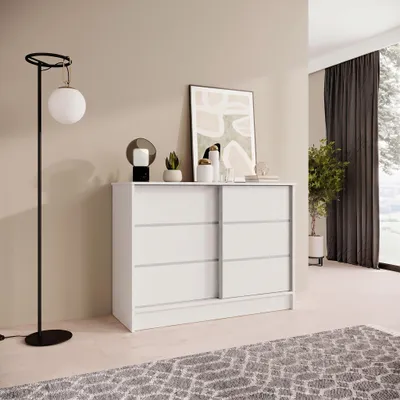 Produktbild von BEAUTYSOFA | Kommode MIRELA 100 cm Weiß, Sideboard mit 2 Schiebetüren, Modernes Design, viel Stauraum
