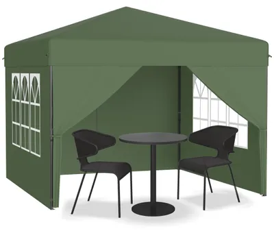 Produktbild von UISEBRT 3x3 m Pop-Up Pavillon, Faltpavillon Ein-Knopf Schnellaufbau, wasserdicht & UV-Schutz, mit 4 Seitenteilen, inkl. Tasche – Grün