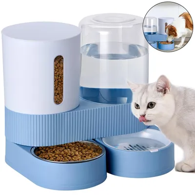 Produktbild von Automatischer Futterautomat Hunde Katzen 2-in-1 Set mit Schwerkraftspender & Wasserspender, große Kapazität, Edelstahlnapf, BPA-frei